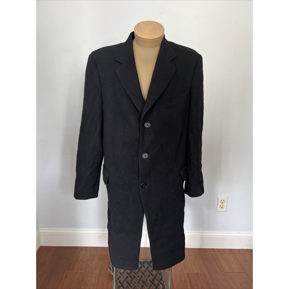 Kenneth Cole Trench Coat Mens 42R Black Wool Blend Corduroy Dress Jacket